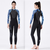 Women Printed Splicing Long Sleeve Thickening Diving Suit Swimsuit