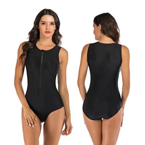 Women Pure Color Sleeveless Surfing Suit Sexy One-piece Swimsuit