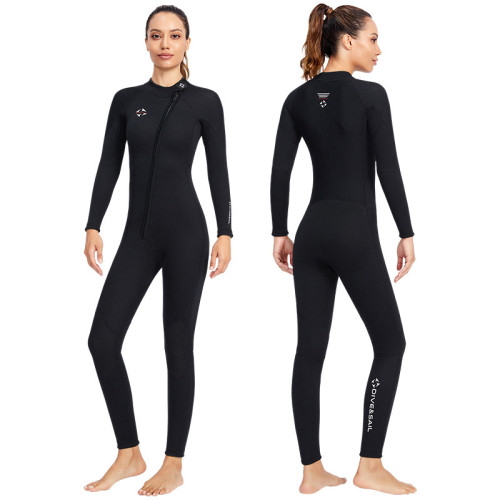Women Pure Color Oblique Zipper Long Sleeve Thickening Diving Suit Swimsuit