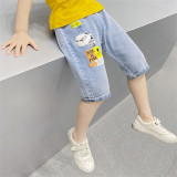 Toddler Boys Cartoon Slogan Pattern Blue Fashion Shorts Jeans