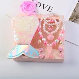 Mermaid Princess Hair Accessories Set Necklace Earring For Girls Gift With Sequins Bag
