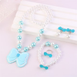 Pearl Bowknot Candy Jewelry Box Set Necklace Earring For Girls Gift