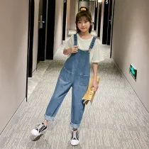 Toddler Girls Fashion Blue Jeans Overalls Pants With Pocket
