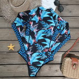 Women Printed Long Sleeve Surfing Suit Sexy One-piece Swimsuit