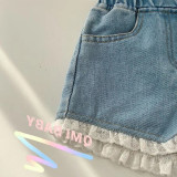 Toddler Girls Light Blue Lace Denim Shorts