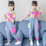 Girls Fashion 2 PCS Overalls Set With Long Sleeve Tops