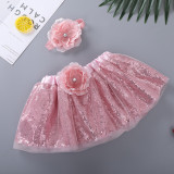 Toddler Girls Pink Lace Mesh Tutu Skirt With Bow Tie Headband