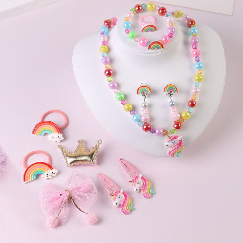 Rainbow Crown Unicorn Jewelry Box Set Necklace Earring For Girls Gift