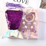Mermaid Princess Hair Accessories Set Necklace Earring For Girls Gift With Sequins Bag