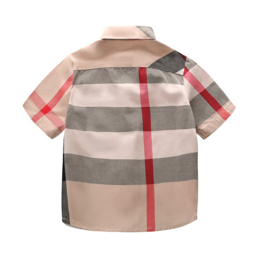 Toddler Boys Short Sleeve Beige Lapel Plaid Shirt