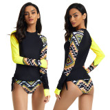 Women Printing TriAngle Long Sleeve Surfing Suit Sexy Two-piece Swimsuit