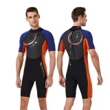 Men Printed Color Matching Short Sleeve Thickening Diving Suit Swimsuit