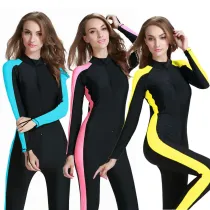 Women Pure Color Zipper Long Sleeve Diving Suit Swimsuit