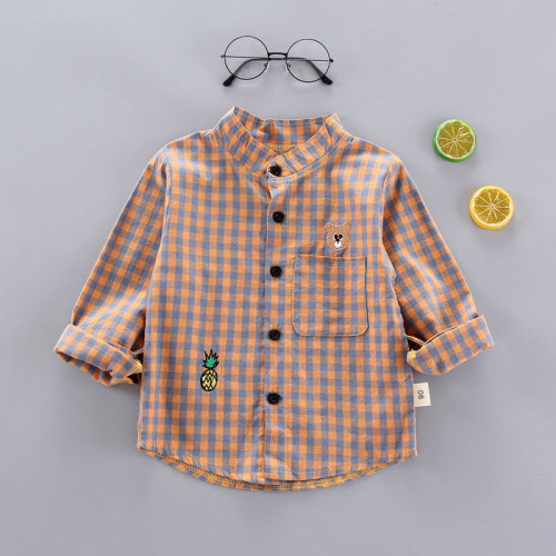Toddler Boys Long Sleeve Cartoon Bear Pattern Plaid Shirt