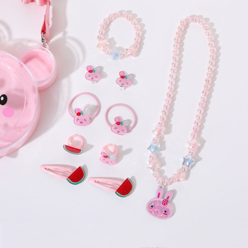 Rabbit Strawberry Jewelry Box Set Necklace Earring For Girls Gift