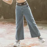 Toddler Girls Fashion Denim Jeans Elastic Waist Cropped Pants