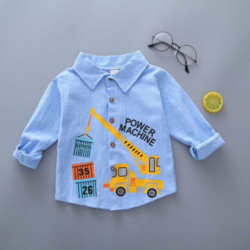 Toddler Boys Cartoon Long Sleeve Excavator Pattern Lapel Shirt