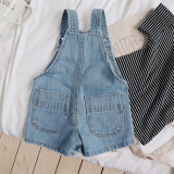 Toddler Girls Fashion Blue Jeans Overalls Shorts With Pocket
