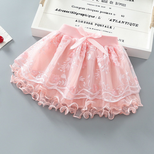 Toddler Girls Bow Tie Lace Floral Mesh Skirt