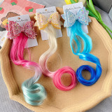 Sequined Bow Color Changing Braid Girl's Hairband Braid Simulated Braid Wig