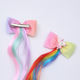 Girls Unicorn Rainbow Wig Colorful Bow Wig