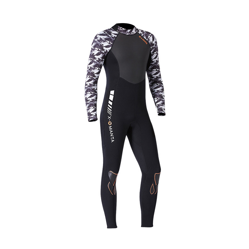 Men Printed Splicing Long Sleeve Thickening Diving Suit Swimsuit