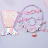 Mermaid Princess Hair Accessories Set Necklace Earring For Girls Gift With Sequins Bag