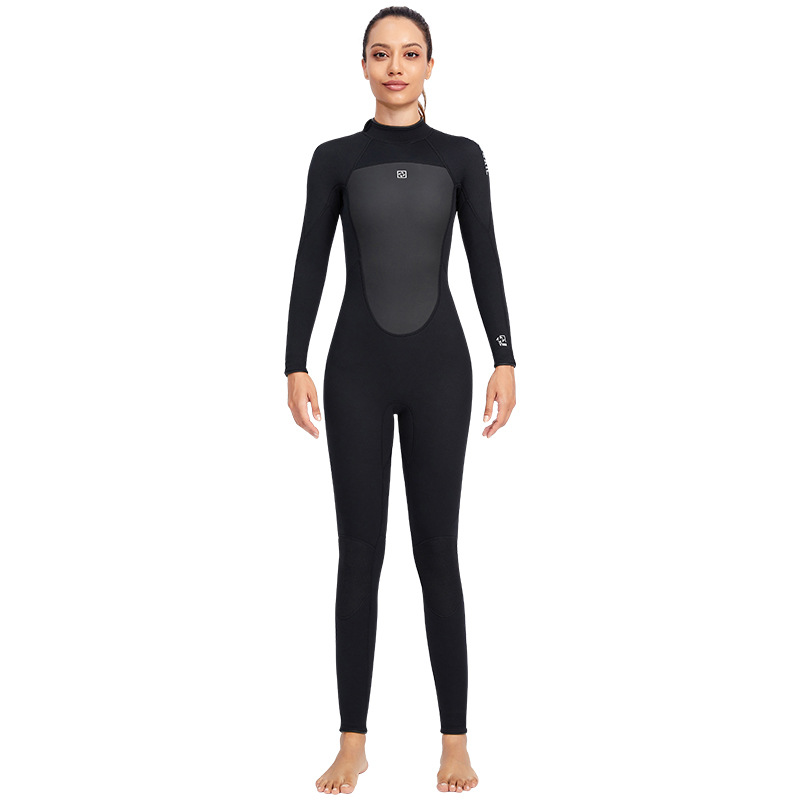 Women Pure Color Splicing Long Sleeve Thickening Diving Suit Swimsuit