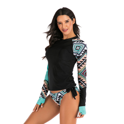Women Printing TriAngle Long Sleeve Surfing Suit Sexy Two-piece Swimsuit