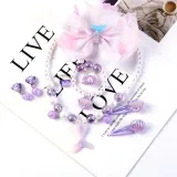 Mermaid Princess Hair Accessories Set Necklace Earring For Girls Gift With Sequins Bag