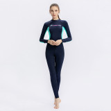 Women Pure Color Splicing Long Sleeve Diving Suit Swimsuit