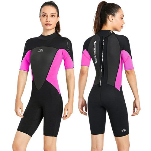 Women Pure Color Short Sleeve Thickening Diving Suit Swimsuit