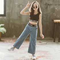 Toddler Girls Fashion Blue Loose Jeans Wide Leg Pants
