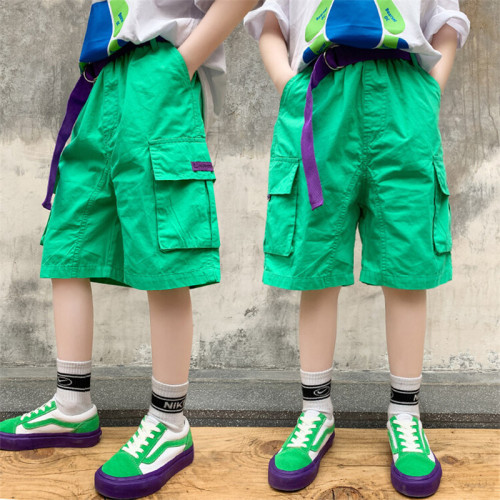Toddler Boys Solid Color Casual Loose Shorts with Belt
