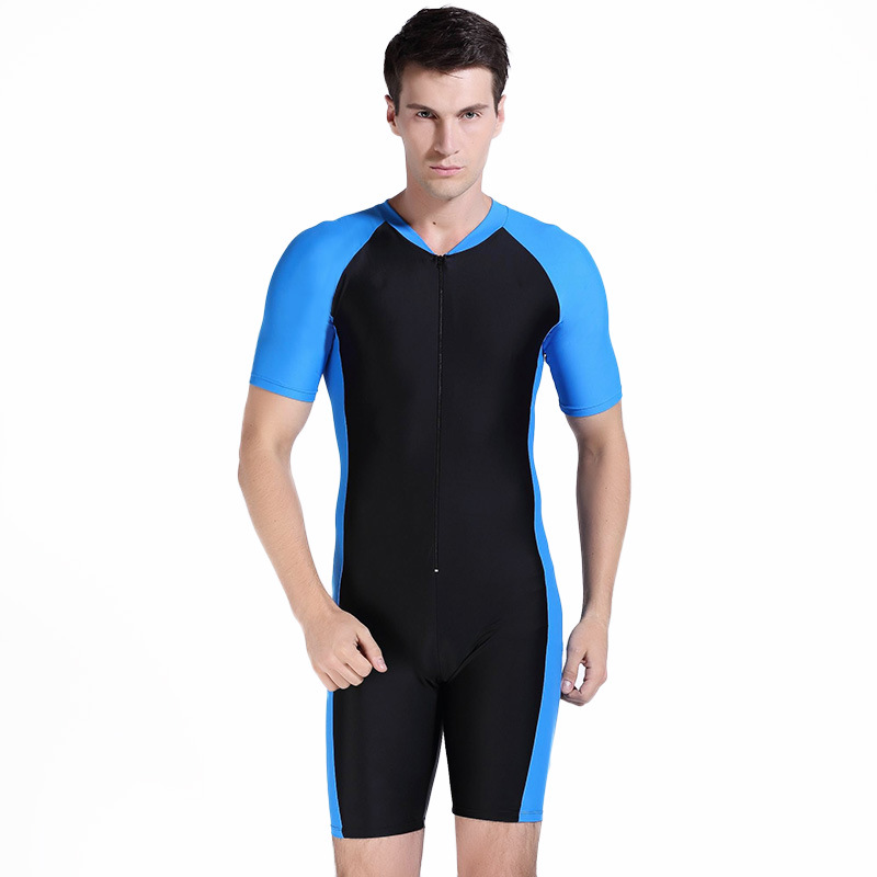 Men Pure Color Zipper Short Sleeve Diving Suit Swimsuit