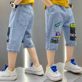 Toddler Boys Cartoon Pattern Blue Jeans Shorts