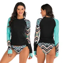 Women Printing TriAngle Long Sleeve Surfing Suit Sexy Two-piece Swimsuit