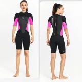 Women Pure Color Short Sleeve Thickening Diving Suit Swimsuit
