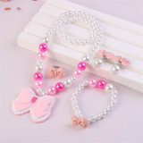 Pearl Bowknot Candy Jewelry Box Set Necklace Earring For Girls Gift