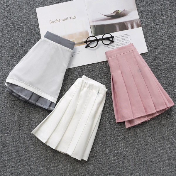 Toddler Girls High Waist School Pure Color Pleated Skirt