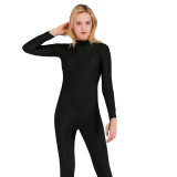 Women Pure Color Zipper Long Sleeve Diving Suit Swimsuit