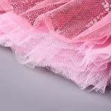 Toddler Girls Pink Lace Mesh Tutu Skirt With Bow Tie Headband