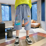 Toddler Boys Pants Cartoon Pattern Blue Jeans Shorts