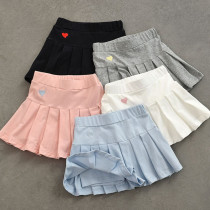Toddler Girls Heart Pattern Pure Color Pleated Skirt