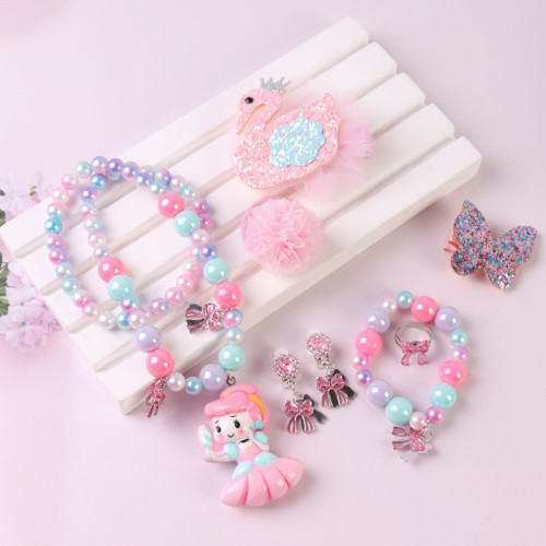 Luminous Princess Jewelry Box Necklace Earring Hair Accessories Set For Girls Gift