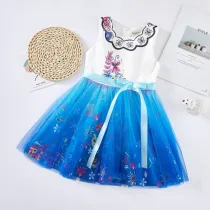 Toddler Girls Butterfly Flowers Sleeveless Bow Tie Casual Dress