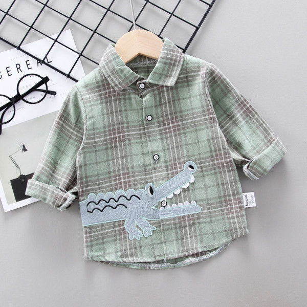 Toddler Boys Long Sleeve Dinosaur Pattern Plaid Shirt