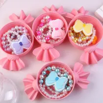 Pearl Bowknot Candy Jewelry Box Set Necklace Earring For Girls Gift