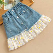 Toddler Girls Daisy Floral Splicing Denim Skirt