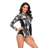 Women Printing Long Sleeve Surfing Suit Sexy One-piece Swimsuit